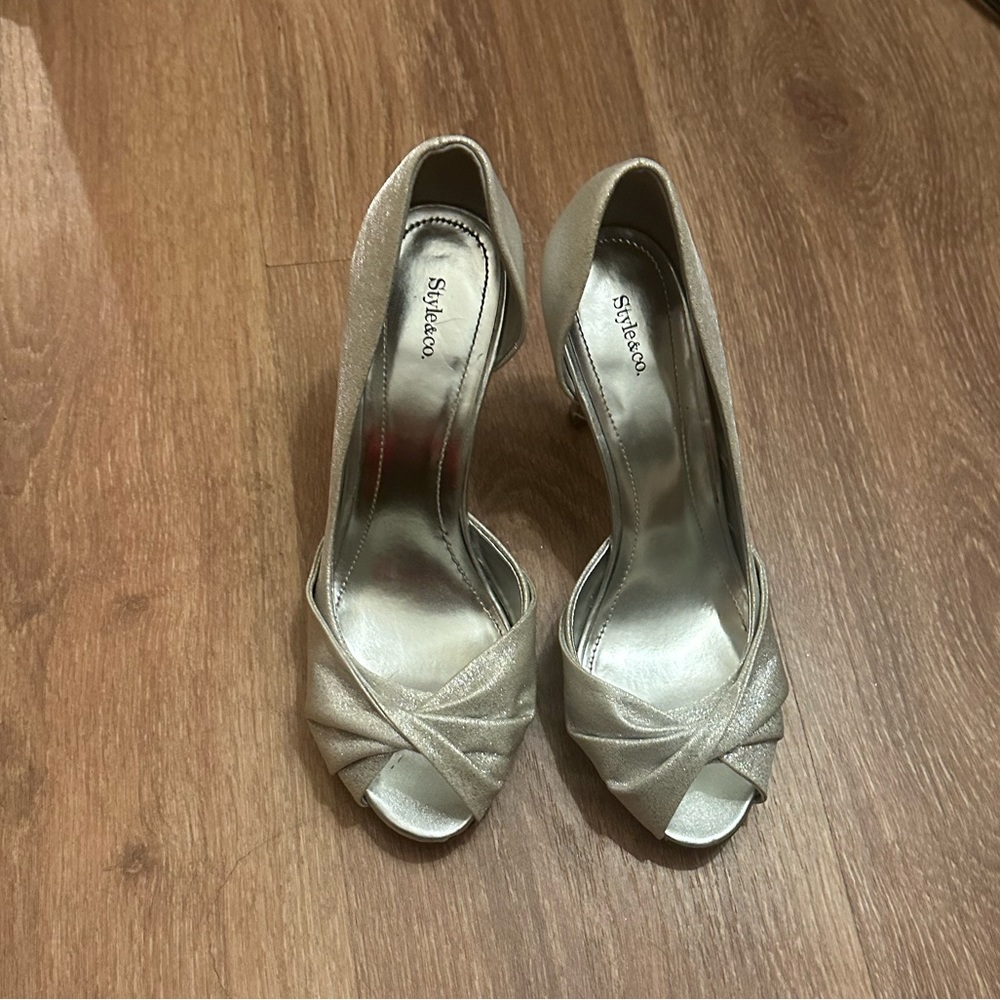 Silver sparkly Open Toe heels formal sparkles - Picture 2 of 9